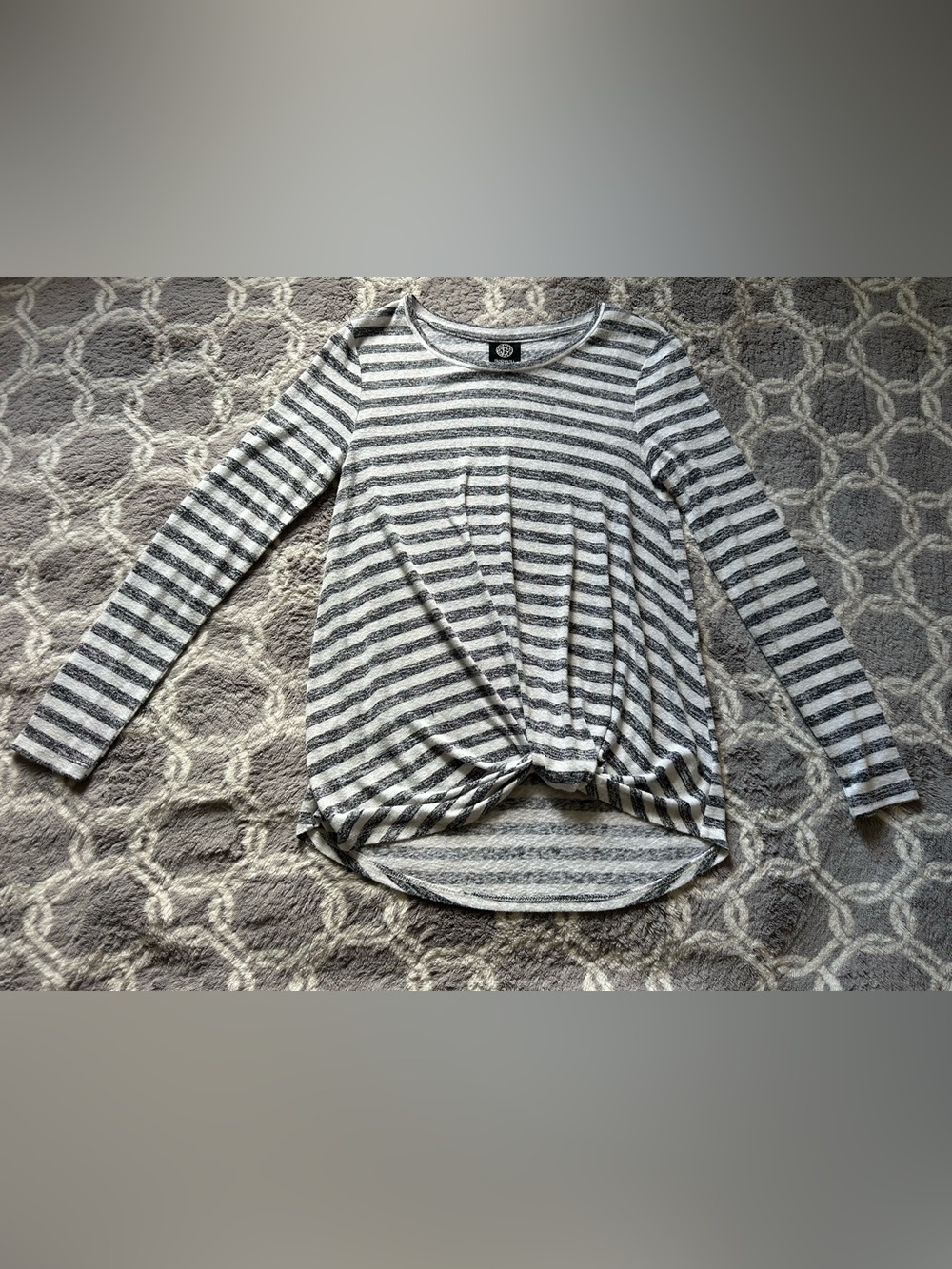Bobeau Black White Long Sleeve Striped Knit Top Size XS